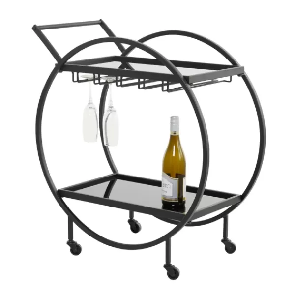 Kitchen Islands & Bar Carts-Kirkland's Home Round Metal And Glass 2-Ter Bar Cart Black