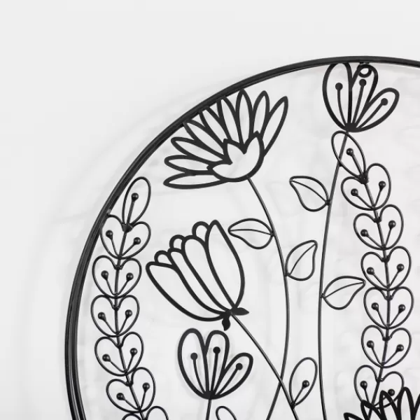 Wall Plaques-Kirkland's Home Round Metal Floral Cutout Wall Plaque Black