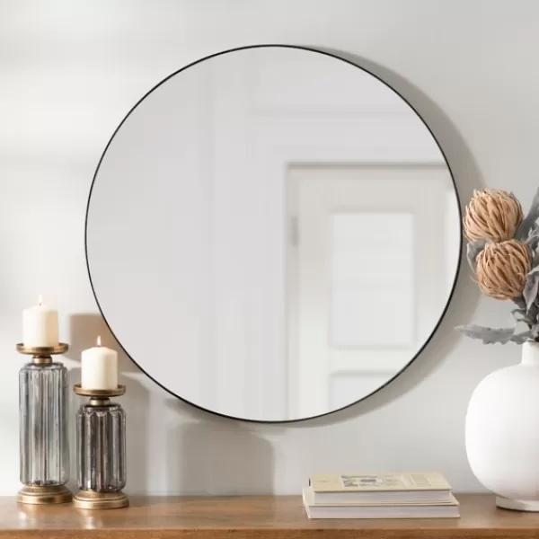 Decorative Mirrors-Kirkland's Home Round Metal Mirror, 30 In. Black