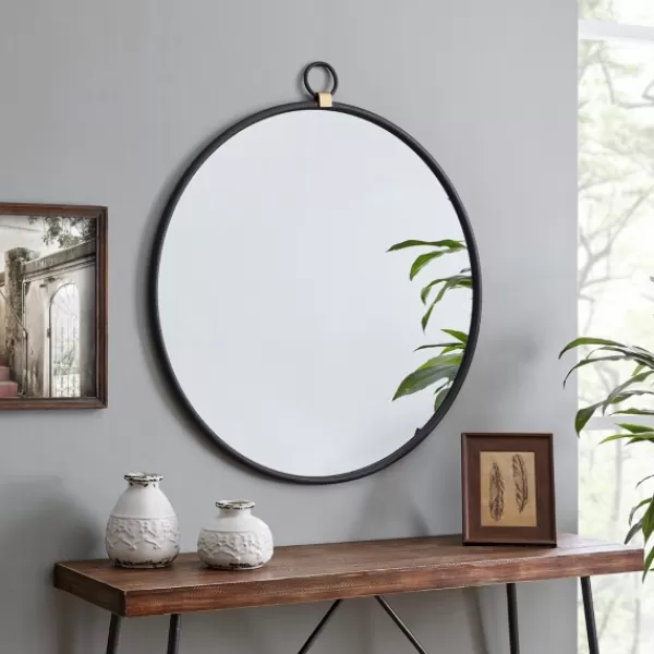 Decorative Mirrors-Kirkland's Home Round Metal Mirror With Ring Black