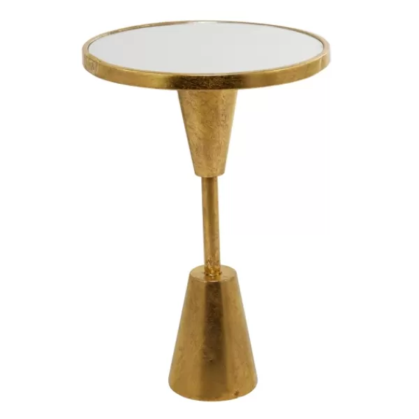 Accent & End Tables-Kirkland's Home Round Metal Mirrored Top Side Table Gold