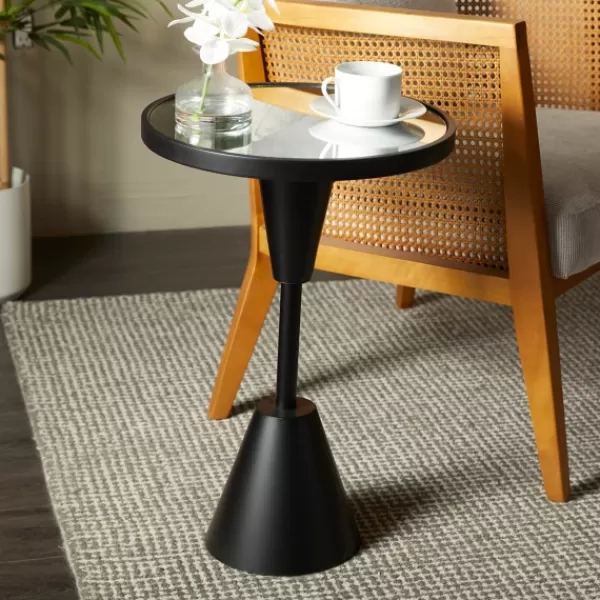 Accent & End Tables-Kirkland's Home Round Metal Mirrored Top Side Table Black