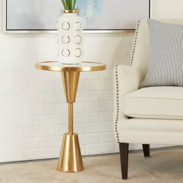 Accent & End Tables-Kirkland's Home Round Metal Mirrored Top Side Table Gold