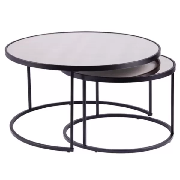 Coffee Tables-Kirkland's Home Round Mirrored Nesting Tables, Set Of 2 Black