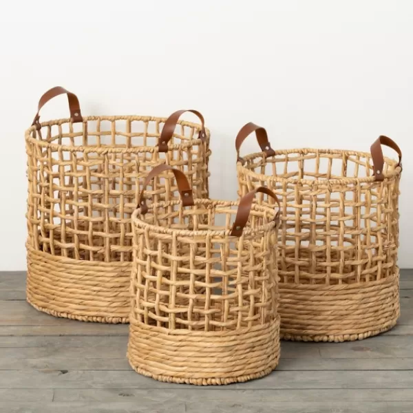 Baskets & Boxes-Kirkland's Home Round Natural Open Weave Baskets, Set Of 3 Tan