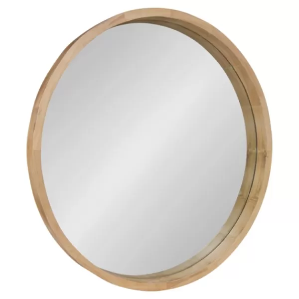 Decorative Mirrors-Kirkland's Home Round Natural Wood Hutton Mirror Tan