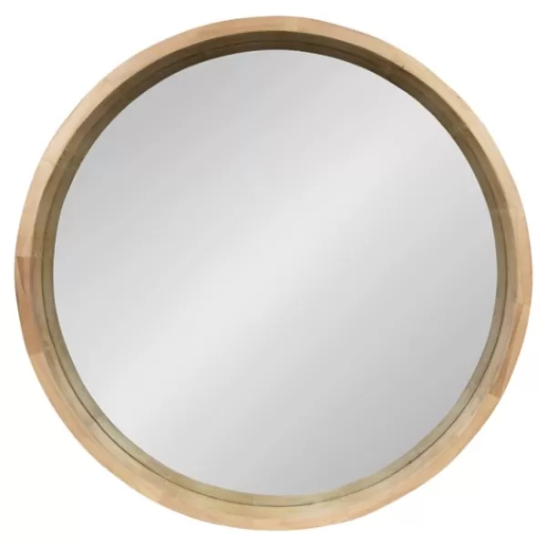 Decorative Mirrors-Kirkland's Home Round Natural Wood Hutton Mirror Tan