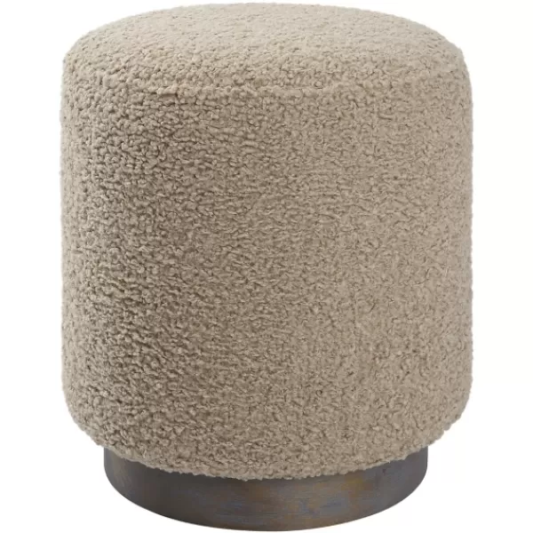 Benches & Ottomans-Kirkland's Home Round Oatmeal Boucle Ottoman Tan