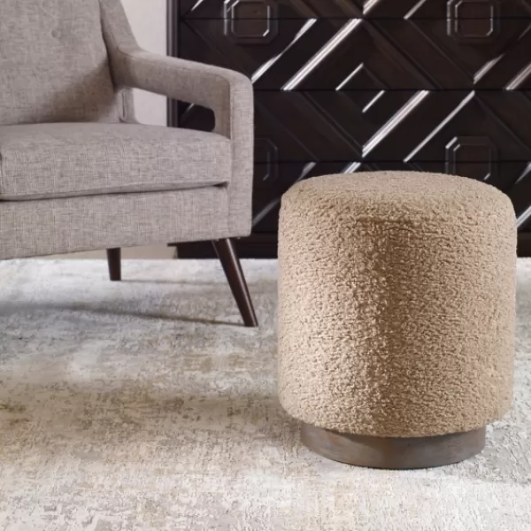 Benches & Ottomans-Kirkland's Home Round Oatmeal Boucle Ottoman Tan