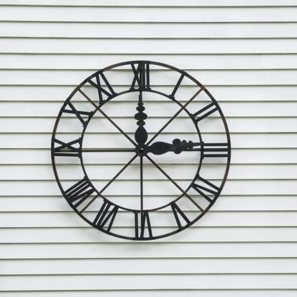 Clocks-Kirkland's Home Round Open Face Decorative Wall Clock Black