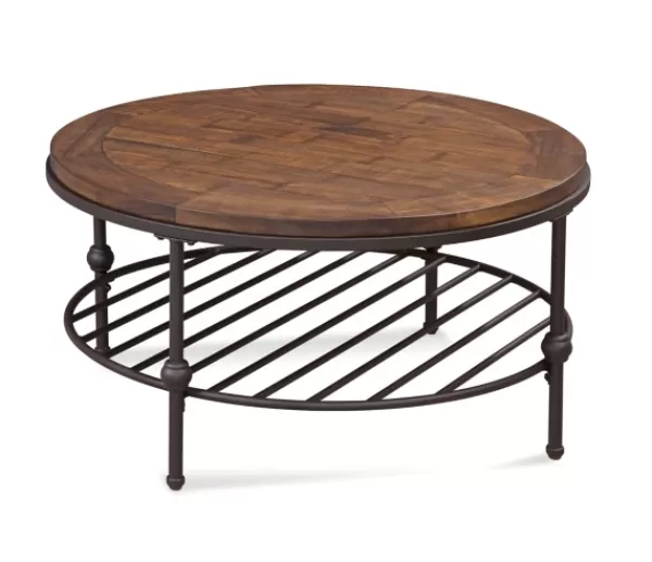 Coffee Tables-Kirkland's Home Round Pine Wood Top And Metal Base Coffee Table Brown