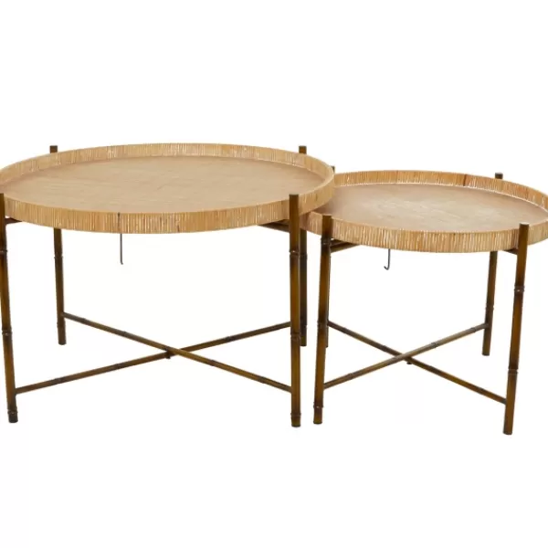 Coffee Tables-Kirkland's Home Round Rattan 2-Pc. Nesting Coffee Table Set Brown