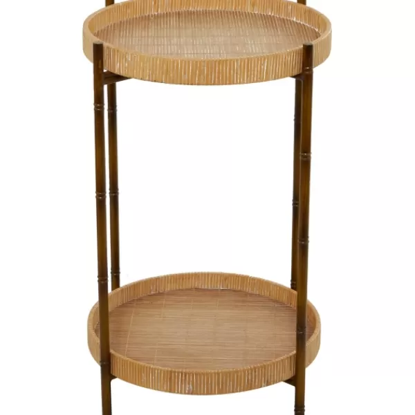 Accent & End Tables-Kirkland's Home Round Rattan 2-Tier Side Table Brown