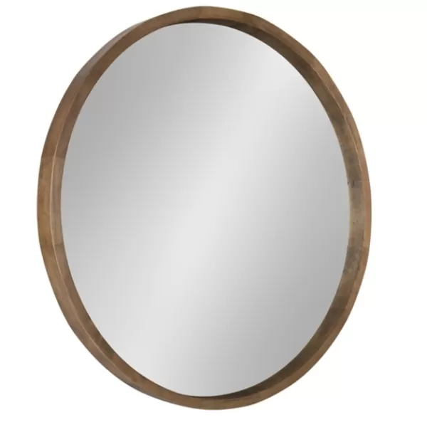 Decorative Mirrors-Kirkland's Home Round Rustic Wood Hutton Mirror Brown