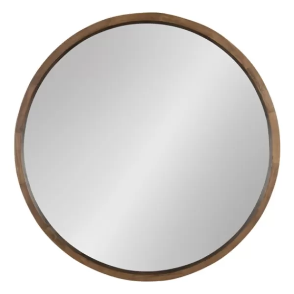 Decorative Mirrors-Kirkland's Home Round Rustic Wood Hutton Mirror Brown