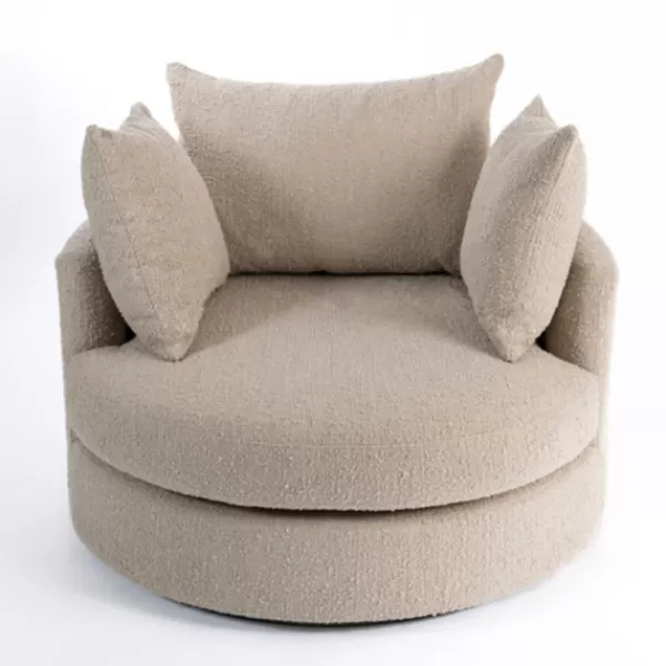 Accent Chairs-Kirkland's Home Round Sand Boucle Swivel Accent Chair Tan