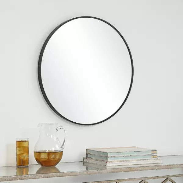 Framed Mirrors-Kirkland's Home Round Simple Frame Medium Wall Mirror Black