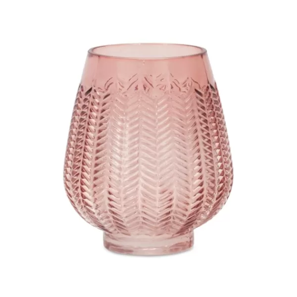 Vases-Kirkland's Home Round Textured Glass Vase, 6 In. Pink