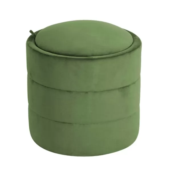 Benches & Ottomans-Kirkland's Home Round Velvet Storage Ottoman Green