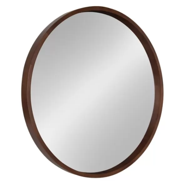 Decorative Mirrors-Kirkland's Home Round Walnut Wood Hutton Mirror Brown