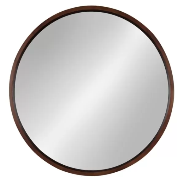 Decorative Mirrors-Kirkland's Home Round Walnut Wood Hutton Mirror Brown