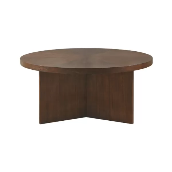 Coffee Tables-Kirkland's Home Round Walnut Wood Starburst Coffee Table Brown