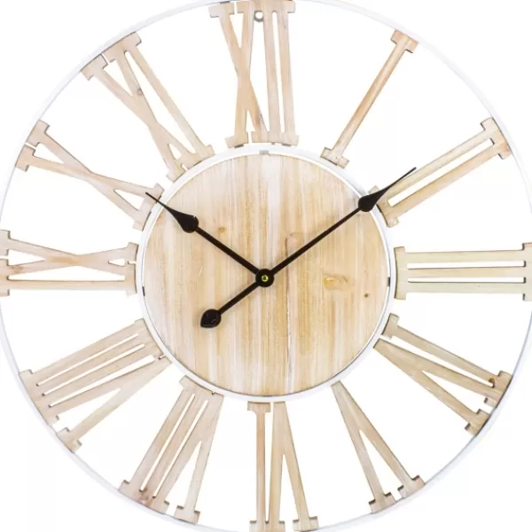 Clocks-Kirkland's Home Round White Metal And Wood Wall Clock