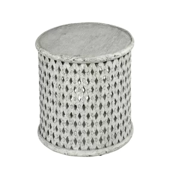 Accent & End Tables-Kirkland's Home Round White Wood Lattice Accent Table