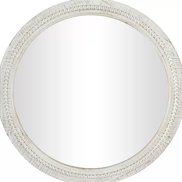 Decorative Mirrors-Kirkland's Home Round Whitewash Beaded Wall Mirror