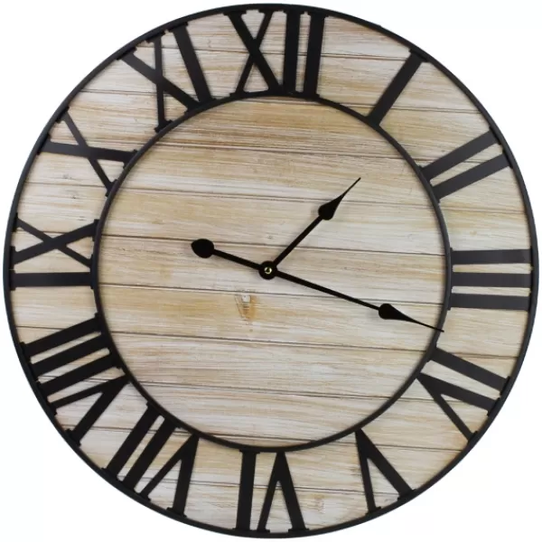 Clocks-Kirkland's Home Round Whitewashed Metal Frame Wall Clock