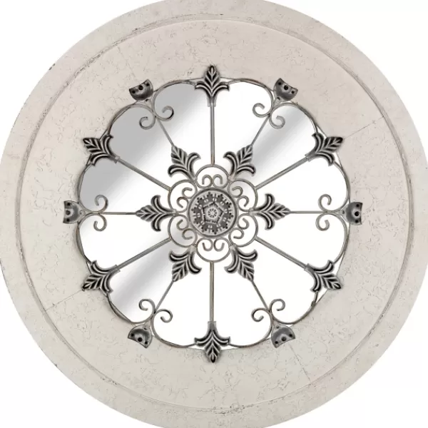 Decorative Mirrors-Kirkland's Home Round Whitewashed Vintage Wood And Metal Mirror