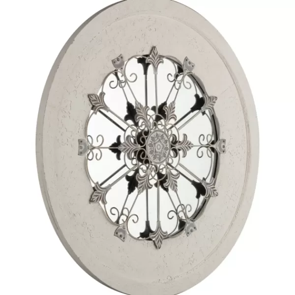 Decorative Mirrors-Kirkland's Home Round Whitewashed Vintage Wood And Metal Mirror
