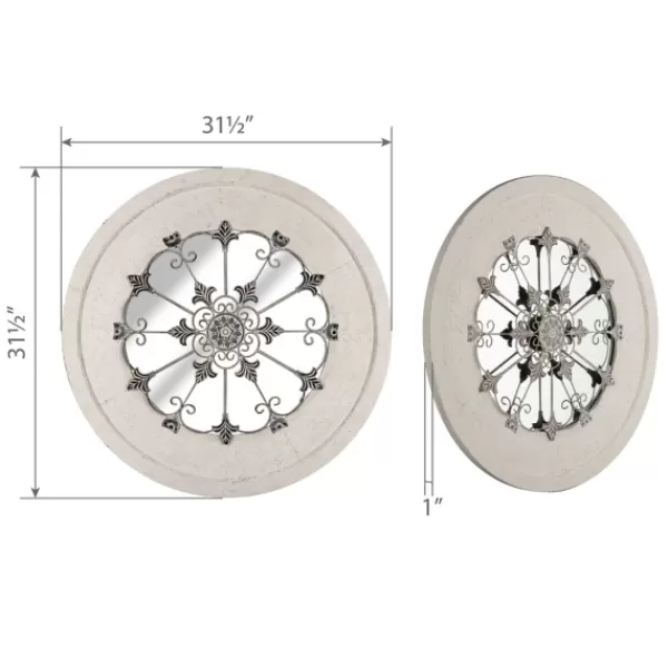 Decorative Mirrors-Kirkland's Home Round Whitewashed Vintage Wood And Metal Mirror