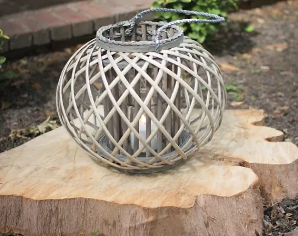 Lanterns-Kirkland's Home Round Willow Lantern With Glass Pillar Gray