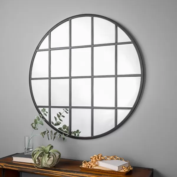 Decorative Mirrors-Kirkland's Home Round Windowpane Wall Mirror, 40 In.