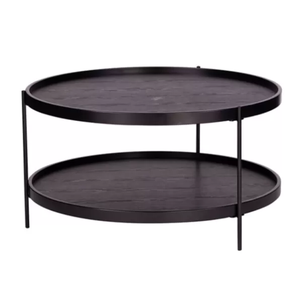 Coffee Tables-Kirkland's Home Round Wood Farmhouse Coffee Table Black