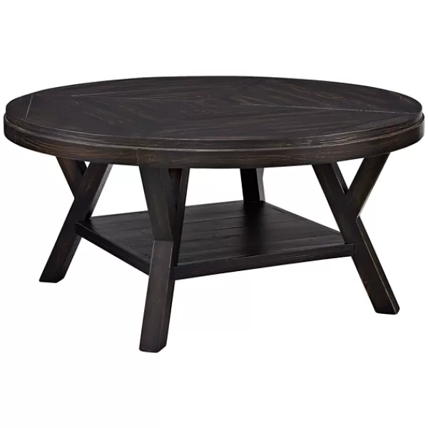 Coffee Tables-Kirkland's Home Round Wood Flared Base Coffee Table Black