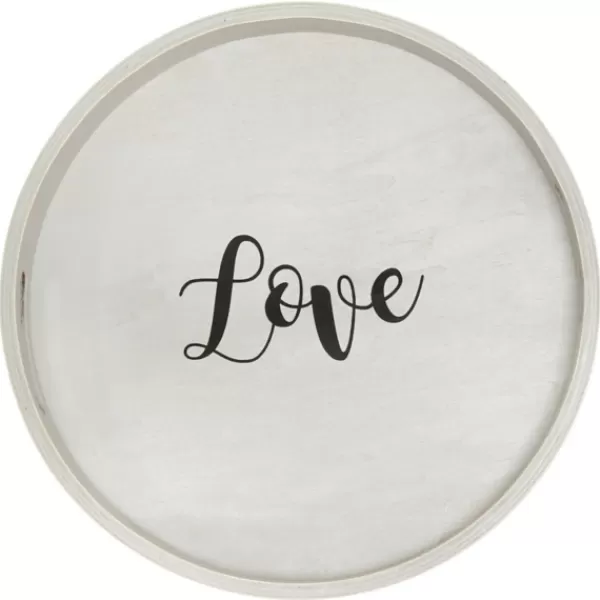 Decorative Trays-Kirkland's Home Round Wood Love Tray Gray