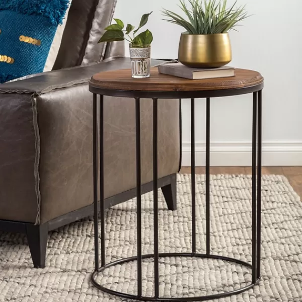 Accent & End Tables-Kirkland's Home Round Wooden And Metal Baldwin Accent Table