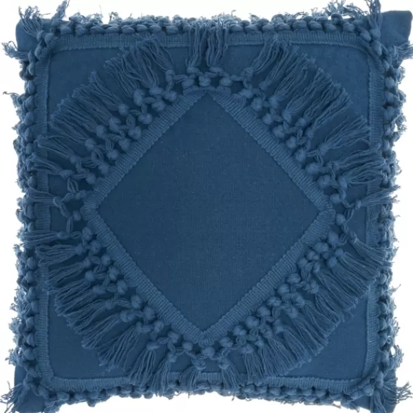 Pillows-Kirkland's Home Royal Diamond Fringe Throw Pillow Blue