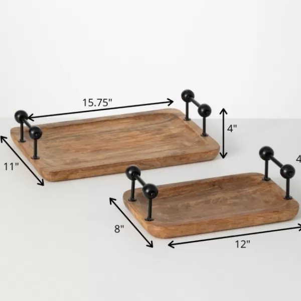 Decorative Trays-Kirkland's Home Rubberwood Black Handle Decorative Trays, Set Of 2 Brown/Black