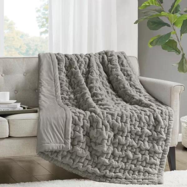 Blankets & Throws-Kirkland's Home Ruched Faux Fur Throw Gray