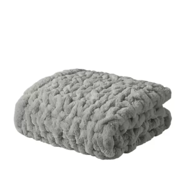 Blankets & Throws-Kirkland's Home Ruched Faux Fur Throw Gray