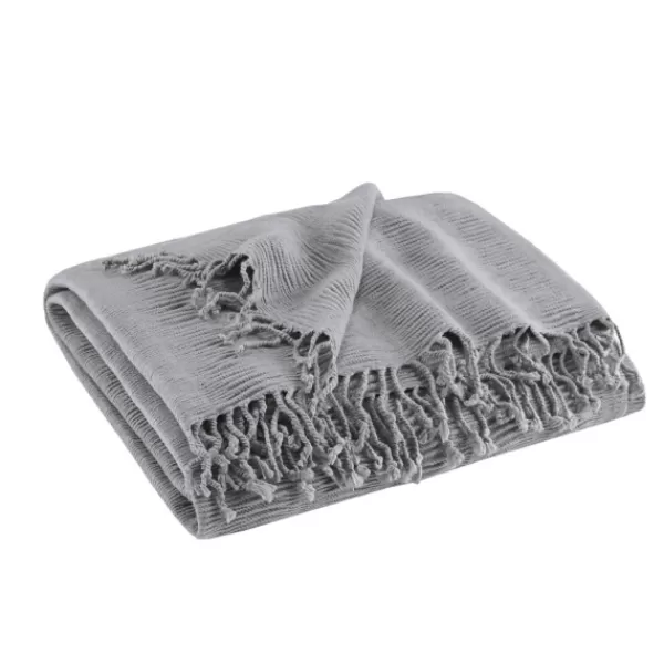 Blankets & Throws-Kirkland's Home Ruched Throw Blanket With Fringe Gray