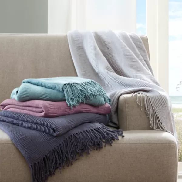 Blankets & Throws-Kirkland's Home Ruched Throw Blanket With Fringe Gray