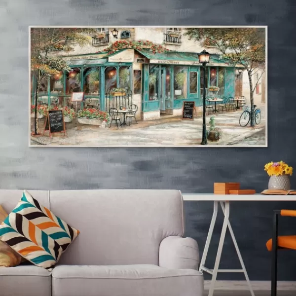 Framed Art-Kirkland's Home Rue Du Jardin Corner Bistro Framed Wall Art Tan/Blue/Green