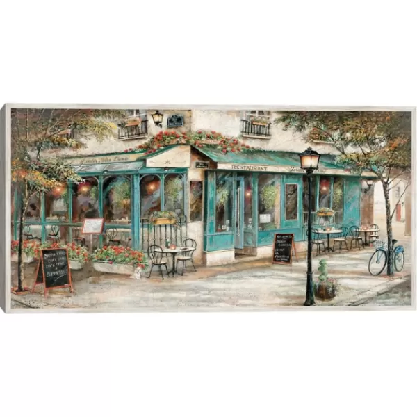 Framed Art-Kirkland's Home Rue Du Jardin Corner Bistro Framed Wall Art Tan/Blue/Green