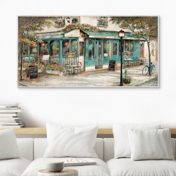 Framed Art-Kirkland's Home Rue Du Jardin Corner Bistro Framed Wall Art Tan/Blue/Green