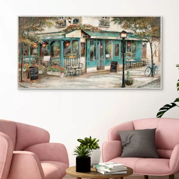 Framed Art-Kirkland's Home Rue Du Jardin Corner Bistro Framed Wall Art Tan/Blue/Green