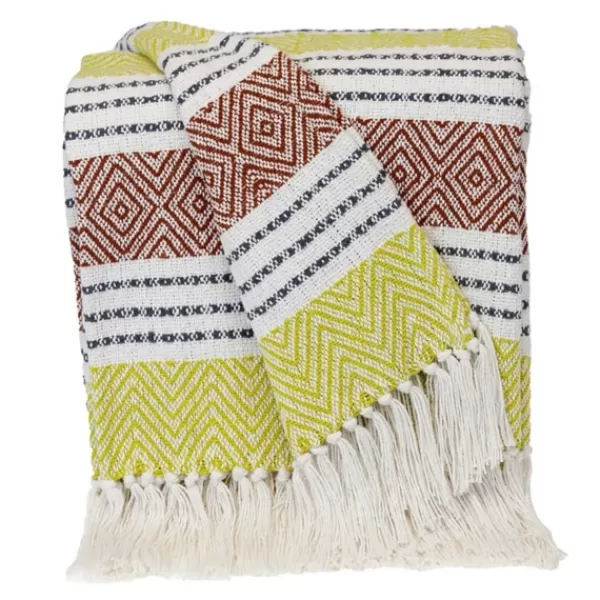 Blankets & Throws-Kirkland's Home Rust And Neon Herringbone Multi Striped Throw Red